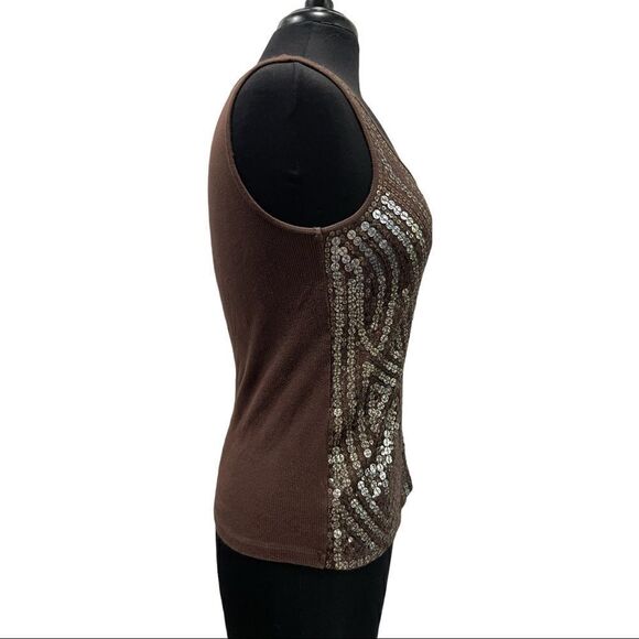 𝅺michael Michael Kors Brown Ribbed Sequin Tank Top Sz M - Picture 10 of 13